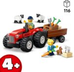 Trattore agricolo rosso con rimorchio e pecore - immagine 2