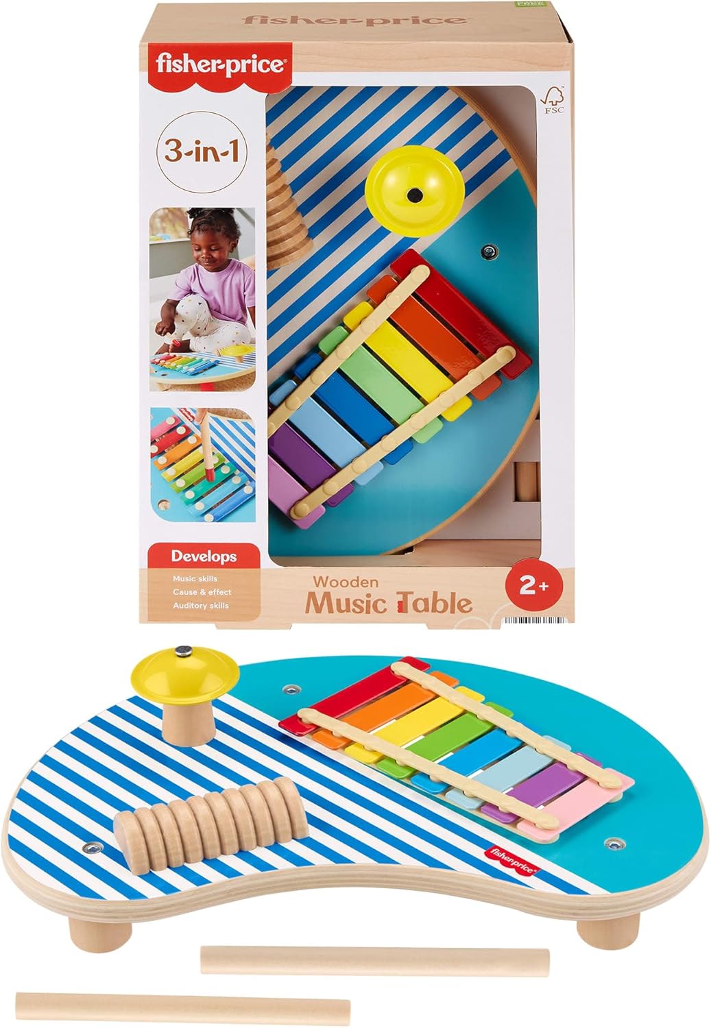 4406541d043bd6c2d70842a4c0f35eb7c50231c.jpg Fisher-Price Tavolino Musicale In Legno Con Strumenti A Percussione - immagine 1