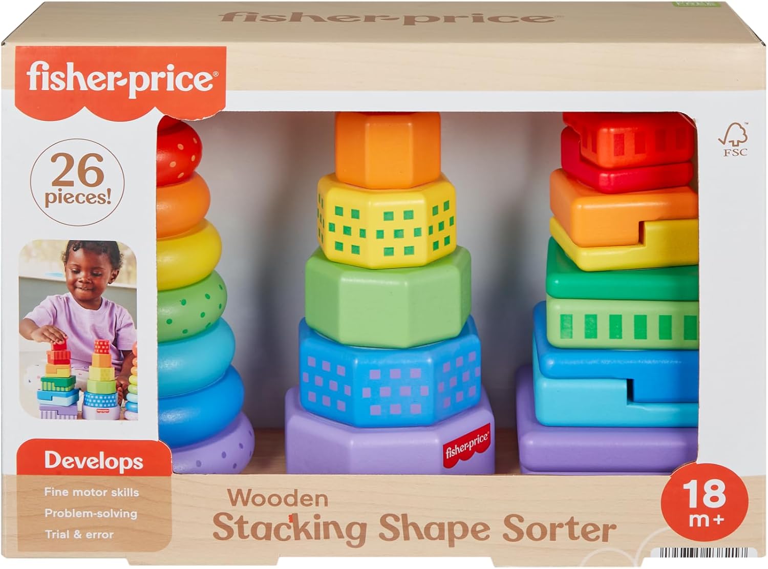 45364619c6390ebef3cc7be527c6e7040cfe038.jpg Fisher-Price Set Piramidi in Legno - immagine 1