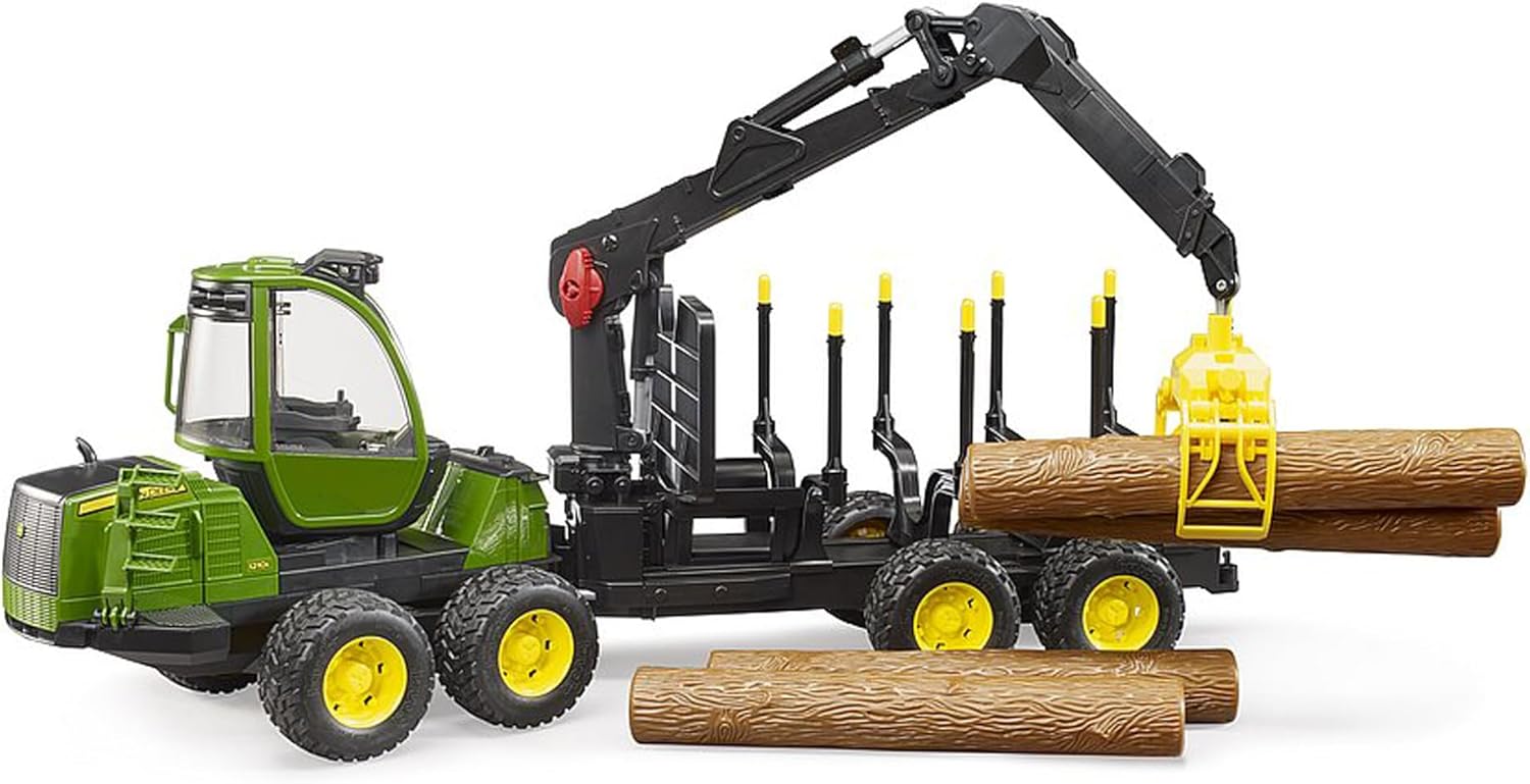 4743031df3005c1c408b3d9e2b27c3ef906067e.jpg Trattore John Deere 1210E Retroescavatore con 4 tronchi e pinza in legno - immagine 1